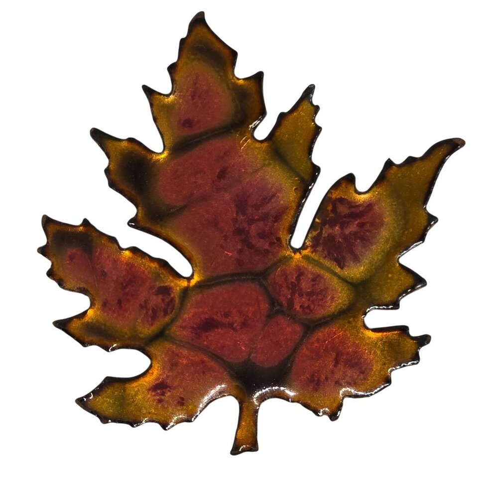 Vintage Enamel Maple Leaf Brooch Copper Fall Autumn Nature Pin 1980s